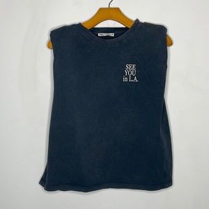 ZARA “See You In LA” Padded Shoulder T Shirt Top